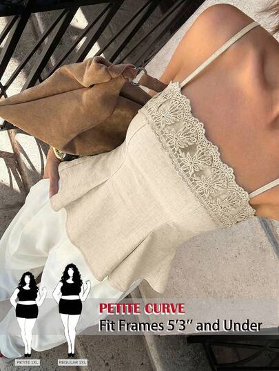 SHEIN PETITE CURVE Áo hai dây ren viền dành cho nữ cỡ lớn, Áo croptop ren viền tối giản gợi cảm, Áo hai dây cổ ren, Áo hai dây cổ vuông cho nữ, Áo dệt kim móc, Áo ren nữ, Áo hai dây màu mơ trơn tối giản mùa hè, Áo hai dây ren màu kem, Áo hai dây ren xếp ly viền, Áo kiểu Pháp mùa hè, Áo và áo kiểu nữ thanh lịch tinh tế, Áo nữ mùa hè