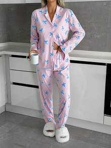 EURMUSE Conjunto de pijama para mujer de 2 piezas con botones delanteros y estampado de rayas y patrón en la Bottom - Multicolor - Ver 5