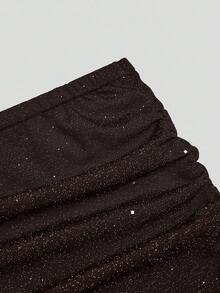 SHEIN Sweetro Đầm dự tiệc cỡ lớn dành cho nữ, kiểu quây ngực, xếp ly đôi, có bèo nhún, thắt eo. - màu nâu - Xem 6