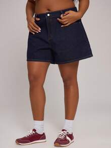 MUSERA Plus Size Denim Shorts - Navy Blue - View 4