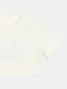 SUMWON Embroidered Shell Seashell Graphic Short Sleeve Crew Neck Casual Everyday Tee Shirt Top - White - View 4