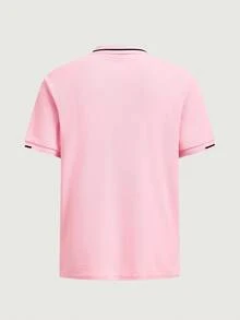 Courvante 男士短袖 Polo 衫，拼色設計，純粉色，適合高爾夫、網球、商務通勤與男友穿搭 - 粉色 - 查看 4