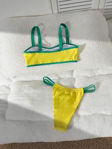 Swim Vcay New Brazil Flag Bikini White Contrast Color Double Waist Strap Beach Swimming Vacation Swimwear Set Summer Sexy - Multicolor - View 2