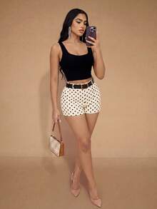 Radiana Quần short nữ cỡ lớn thời trang xuân hè thanh lịch, họa tiết chấm bi, cạp chun, đa năng. - Màu be - Xem 5