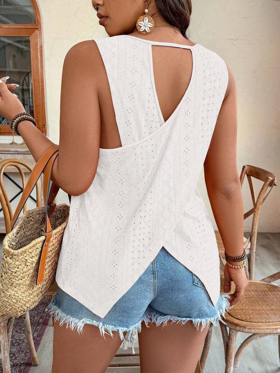 Áo tank top nữ cỡ lớn mùa hè, kiểu dáng thường ngày, màu trơn, kiểu quấn chéo lưng. - trắng - Xem 1