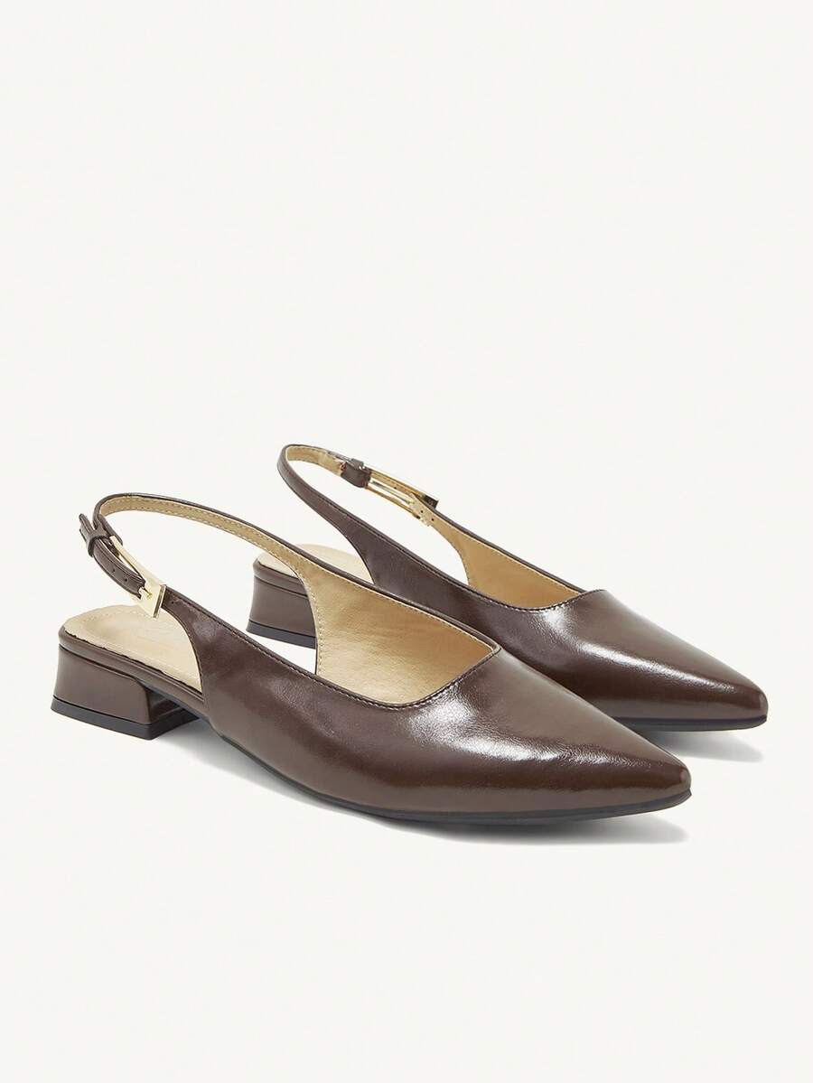 CUCCOO CURVES Zapatos de mujer, diseño de hebilla puntiaguda, versátil para uso diario, moda de horma ancha, tacones altos - Café integral - Ver 1
