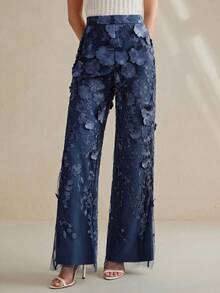 Anewsta 女士优雅渐变3D印花阔腿裤,适合春夏穿着,藏蓝色 - 藏蓝色 - 查看 5