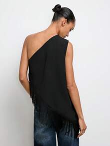 Maija Zanzea Women's Black Summer Party Night Out Top Casual Elegant Mama Mia Loose Fringe Hem Sleeveless Western Style Top, Country Concert - Black - View 6