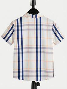 SHEIN Tween Boy Plaid Print Button-Front Casual Short Sleeve Shirt - Multicolor - View 2