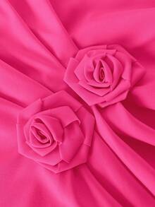 Maweii Spring/Summer/Autumn Oblique Shoulder Ruffle Sleeve Rose Waist Handkerchief Hem Solid Color Elegant Chic Commuting Design Sense High-End Vacation Daily Wear New Essential Plus Size Women Blouse - Hot Pink - View 7