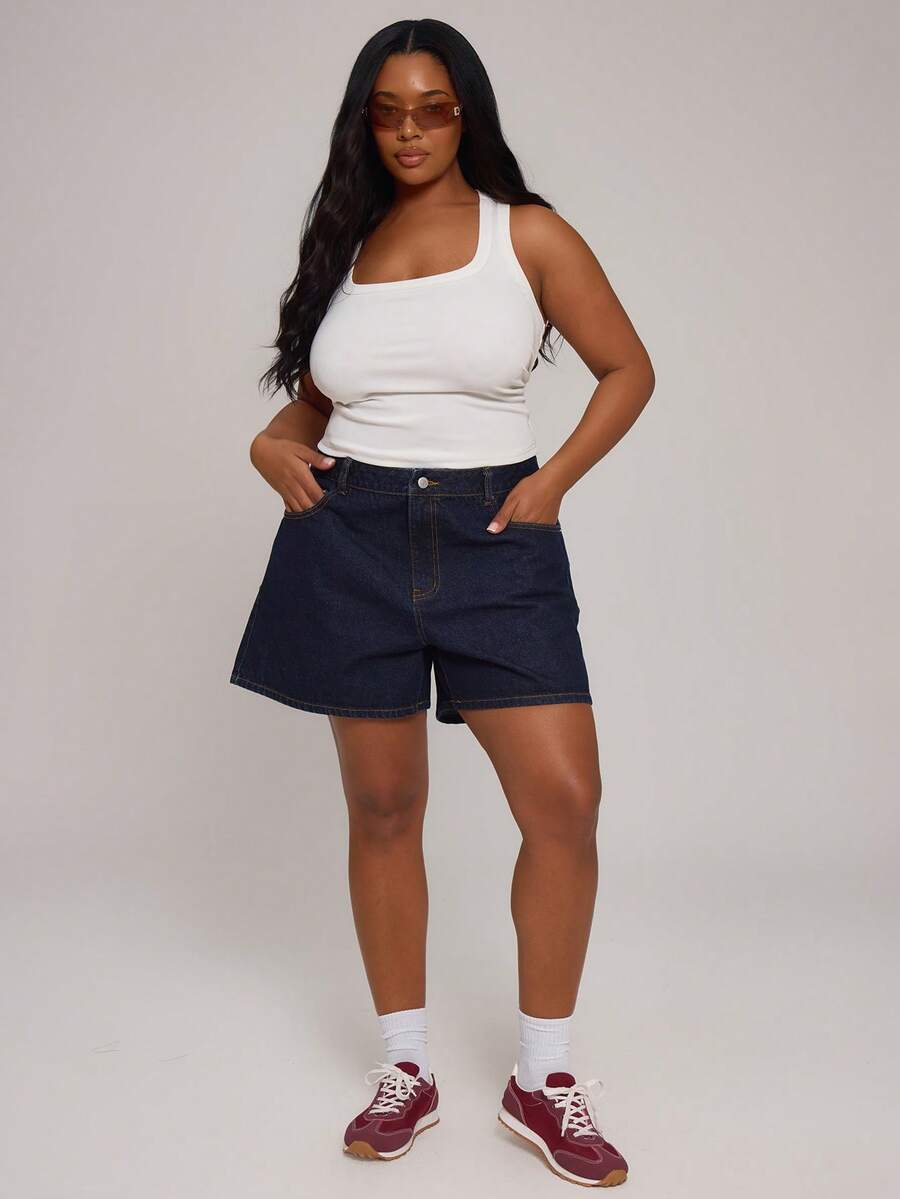 MUSERA Plus Size Denim Shorts - Navy Blue - View 1