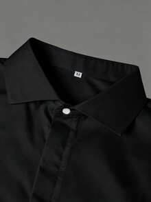 Manfinity Bizformal Men's Solid Color Business Casual Long Sleeve Formal Shirt, Ceremony - Black - View 3