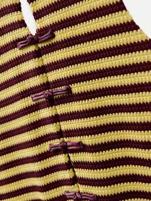 Nöista Conjunto de chaleco y pantalones cortos a rayas con botones de rana. Estilo de verano, otoño, resort, vacaciones, casual. - Café integral - Ver 11