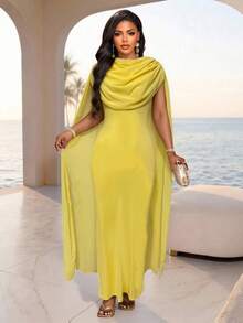 SHEIN Lunessa Elegant Backless Solid Color Party Cocktail Party Dress Yellow Summer - Pale Yellow - View 4