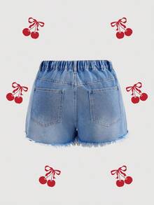 SHEIN MOD Plus Size Blue Denim Casual Fitted Shorts - Medium Wash - View 2