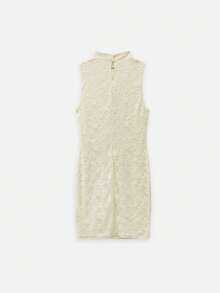 Nöista Cream Lace Mini Dress With A Round Neckline Chinese-Style Frog Button Detailing At The Front.Designed Fitted Silhouette.Perfect For Spring Summer - Beige - View 9