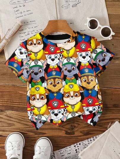 SHEIN | PAW Patrol T-shirt med rund hals och kort ärm för pojkar, tecknat tryck
