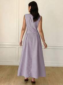 Solavon Stylish Striped Maxi Dress For Women Pleated A Line Sleeveless Design Perfect For Spring And Summer Outfits - Purple - View 6