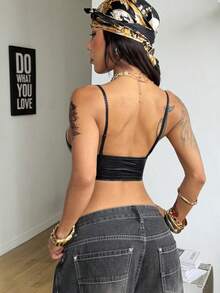 Coolane 女士纯色休闲百搭约会外出吊带背心 - 黑色 - 查看 6