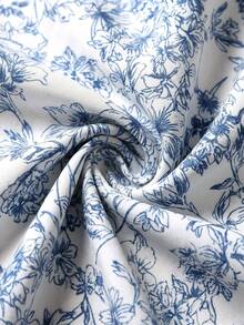 Ellevyn Bộ áo liền quần nữ không tay kiểu dáng thường ngày, cổ buộc dây và họa tiết in. - Xanh và trắng - Xem 3