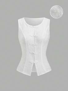 Sweetra Áo blazer nữ mùa hè mỏng nhẹ, cao cấp, thiết kế cúc hình ếch kiểu Trung Quốc mới, chất liệu màu ngà voi, họa tiết tinh tế. - Màu be - Xem 1