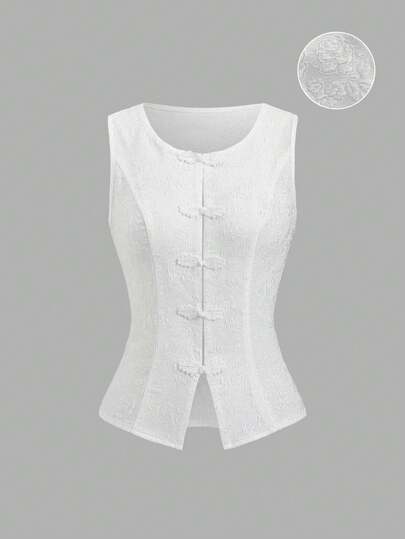 Sweetra Áo blazer nữ mùa hè mỏng nhẹ, cao cấp, thiết kế cúc hình ếch kiểu Trung Quốc mới, chất liệu màu ngà voi, họa tiết tinh tế.