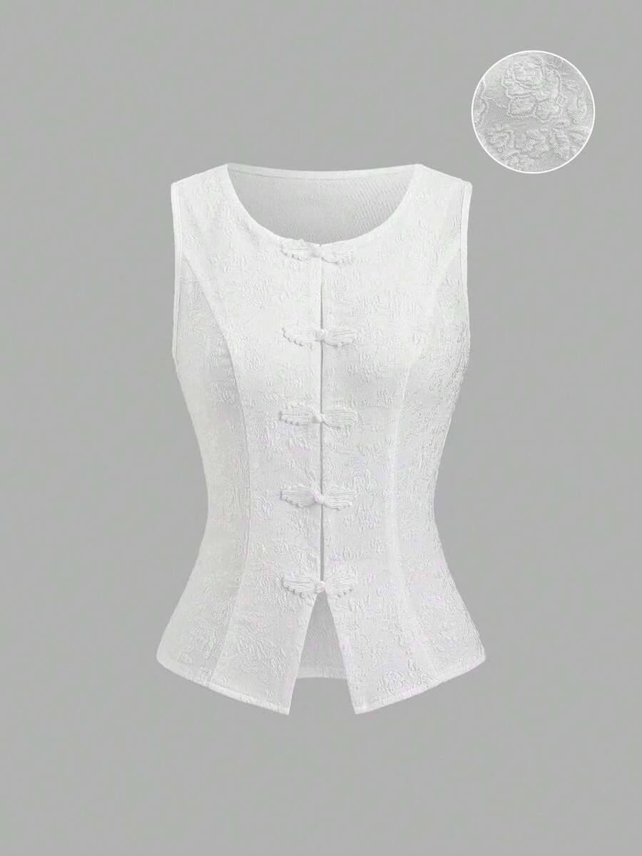 Sweetra Áo blazer nữ mùa hè mỏng nhẹ, cao cấp, thiết kế cúc hình ếch kiểu Trung Quốc mới, chất liệu màu ngà voi, họa tiết tinh tế. - Màu be - Xem 1