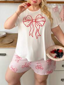Slumberry CURVE Conjunto de pijama de talla grande con lazo a rayas - Multicolor - Ver 6