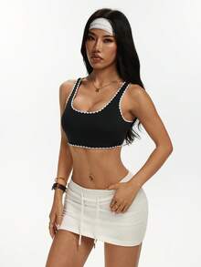SHEIN Sports 女士拼接休闲日常运动文胸 - 黑色 - 查看 5