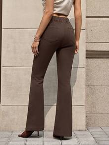 Selenza Women's Pleated Slim Fit Versatile Pocket Flare Leg Jeans, Fashionable - Coffee Brown - View 3