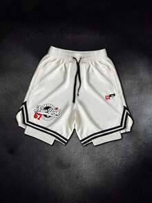 Sport MetroGents 1pc Men's Contrast Stripe Drawstring Waist Basketball Shorts - White - View 3