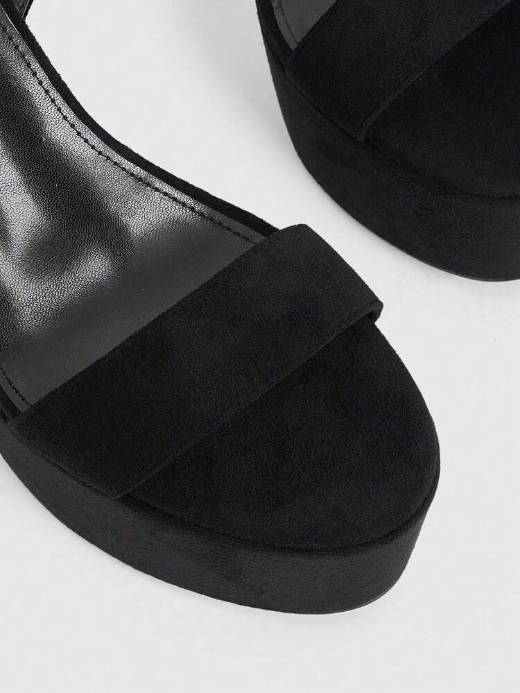 CUCCOO LuxiPop Women's Black Round-Toe Velvet Single Strap High Heel Platform Sandals - Sexy, Streetwear, Party & Club Ready