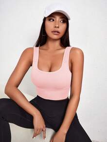 Gameset SHEIN Sport Seamless Solid Color Sports Bra - Pink - View 4