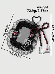 ROMWE Goth 1個Y2k復古時尚甜酷辣妹個性化龐克暗黑風哥德式黑紅細樹脂圓珠手工串珠蝴蝶結CCB圓珠古銀滴油劍穿心火焰皇冠愛心金字塔四角形骷髏十字惡魔翅膀尖叫鬼臉黑色鏤空蕾絲網格百褶蕾絲壓克力卡片卡套校園卡身分證卡套星卡卡套產業卡套DIY鑰匙圈包包吊飾，適合上班族學生派對情侶姐妹女友 - 黑色-16 - 查看 3