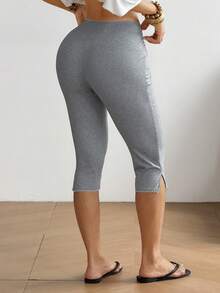 SHEIN EZwear Leggings pitillo de punto gris 7/8 - Gris Claro - Ver 2