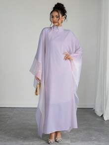 SHEIN Raffinéa Women's Elegant High Neck Batwing Sleeve Sheer Organza Loose Dress - Purple - View 3