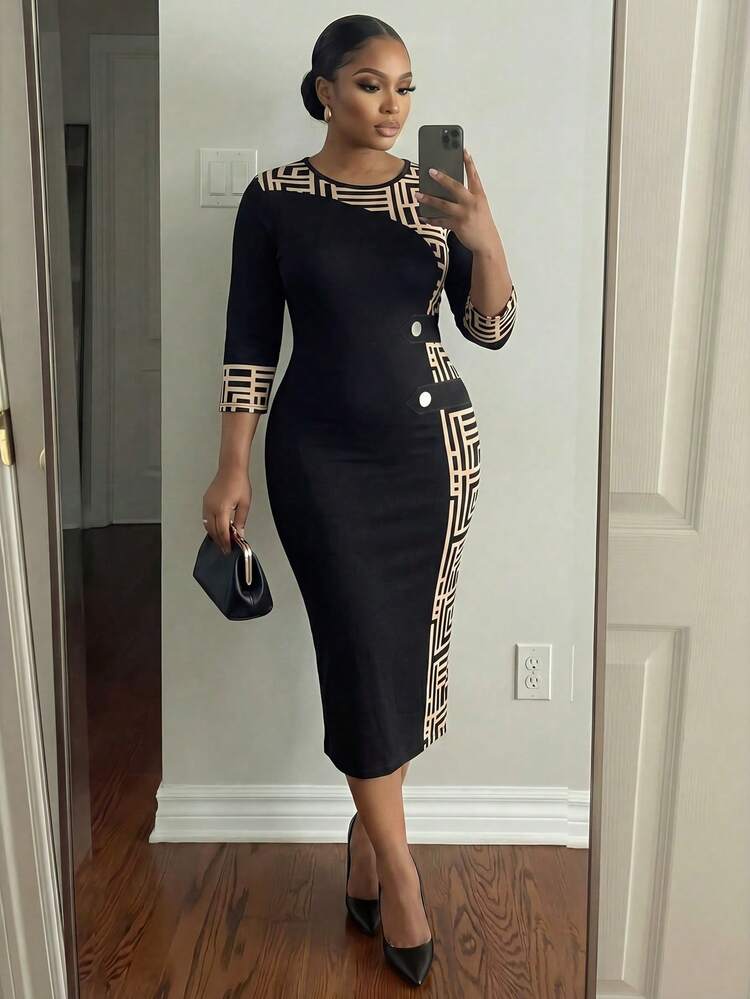 black and gold casual dress Ladies Dresses Wear Abstract Gold Black Circles Pattern Women's Classic Swing Skater Elastic waistband defines the waist while allowing flexible movement and comfortable wear throughout an event Sleeveless Black Dress With Gold