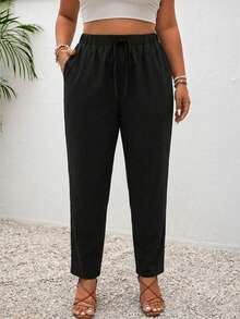 SHEIN Frenchy Plus Size Women Casual Solid Color Vacation Pants With Pockets, Suitable For Daily Commute Fall - Multicolor - View 5