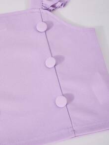 2pcs/Set Tween Girls Sweet Princess Style Solid Color Knit Vest & Shorts Set,Lavender Summer Cute Tea Party,3D Floral & Mushroom Button Flutter Sleeve - Lilac Purple - View 5