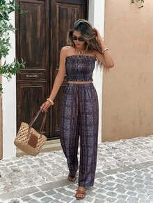 Serisse Bộ đồ 2 món dành cho nữ, áo ống kẻ sọc và quần dài, thích hợp cho kỳ nghỉ. - Nhiều màu - Xem 4