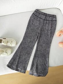 SHEIN Pantalones acampanados casuales de punto ajustados para niña - Multicolor - Ver 4