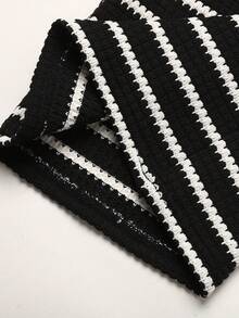 Quần ống rộng kẻ sọc jacquard họa tiết đen trắng tương phản dành cho bé gái tuổi teen, kiểu dáng thường ngày, thoải mái, phối hợp cạp quần. - màu đen - Xem 5