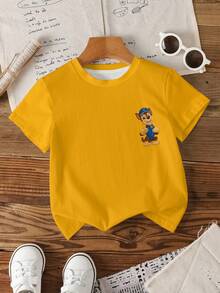 SHEIN | PAW Patrol 男童休闲时尚街头日常通勤趣味卡通字母印花短袖T恤，夏季 - 白色 - 查看 2