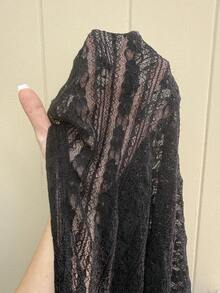 GalTyme Atasan Pullover Longgar Leher Bulat Berkilau Jala Transparan, Ukuran Plus, Hitam Elegan untuk Liburan Musim Panas - Hitam - View 6