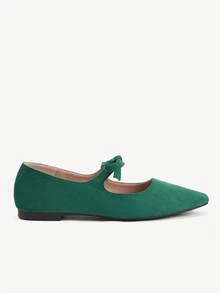 CUCCOO CHICEST Spring And Autumn, New Bow Decoration, Solid Color, Low Vamp Small Square Toe, Casual And Comfortable Versatile, Women's Flats, First Choice For Dating, Gifts - Dark Green - View 3