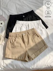 Bộ 3 chiếc quần short denim màu kaki, trắng, đen dành cho thiếu nữ. - Nhiều màu - Xem 3