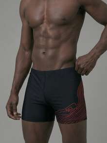 Surfspeed Bañadores casuales con cintura elástica y rayas de letras para hombres - Negro - Ver 4