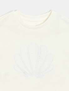 SUMWON Embroidered Shell Seashell Graphic Short Sleeve Crew Neck Casual Everyday Tee Shirt Top - White - View 3