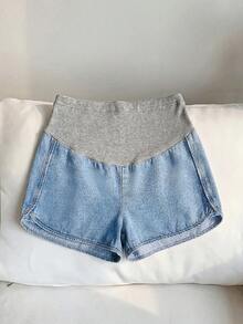 SHEIN Quần short denim bầu phối nhiều màu sắc, kiểu dáng thường ngày, đa năng, thích hợp mặc đi làm, đi nghỉ mát, tốt nghiệp, phong cách Y2K, dễ thương, thời trang đường phố, dự tiệc cưới, thanh lịch, công sở, đi biển, tốt nghiệp. Quần short denim bầu màu sáng với phần vải gân co giãn ôm bụng giúp hỗ trợ thoải mái trong suốt thai kỳ. - Màu xanh lam - Xem 5
