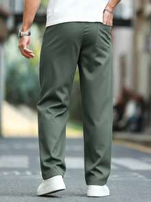 Manfinity Homme Men's Casual Solid Color Drawstring Waist Slant Pocket Pants - Dark Green - View 2